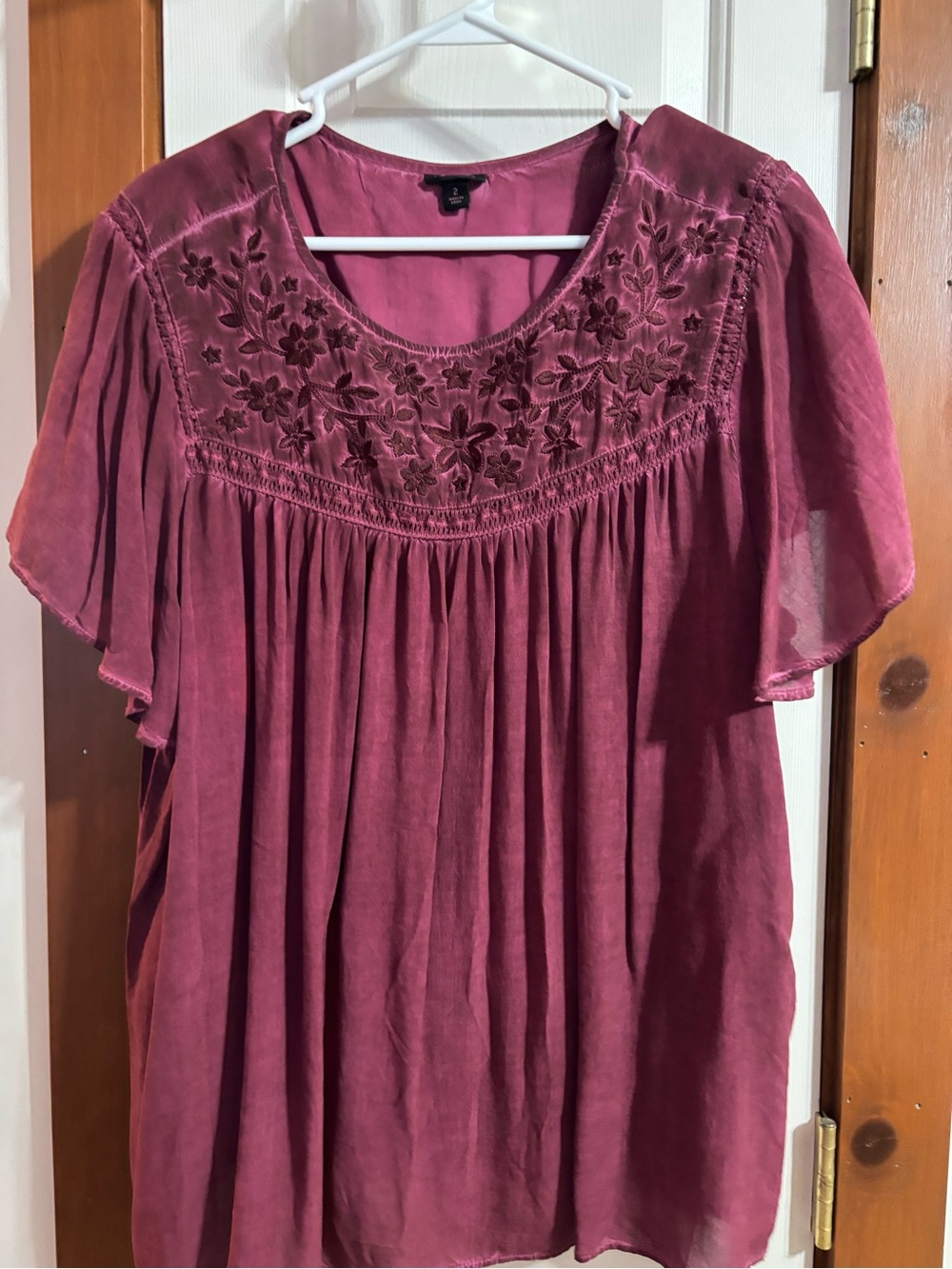 Torrid Mauve Floral-Embroidered Flutter Sleeve shirt